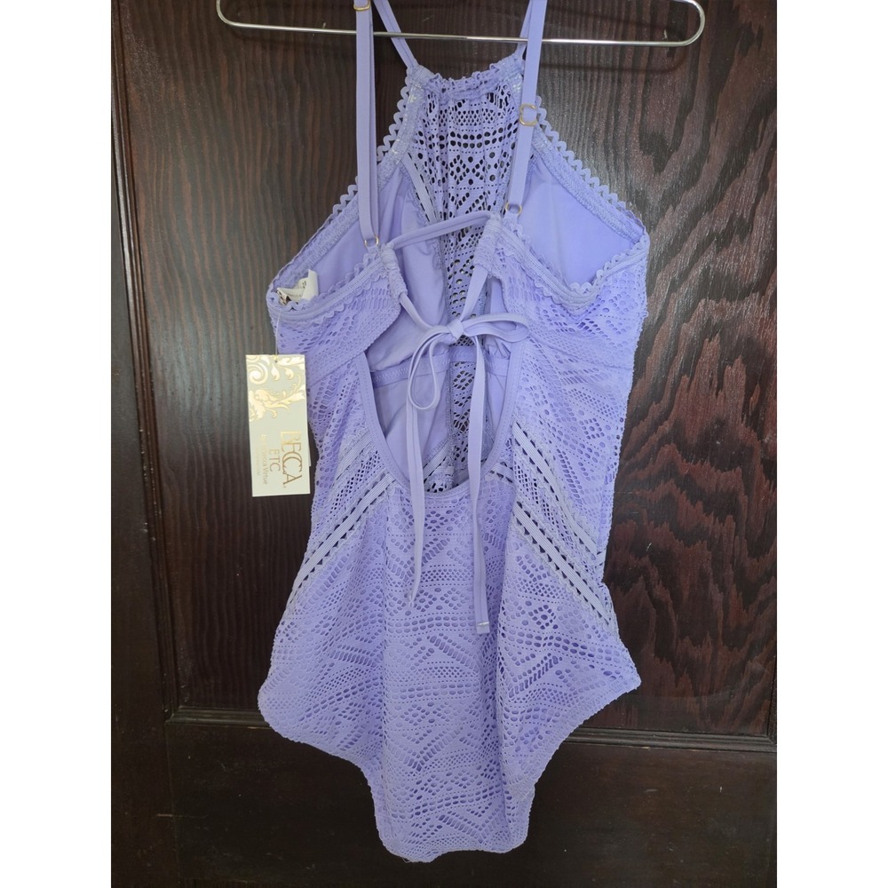 BECCA Color Play Crochet Plunge One Piece Swimsuit Size 14 16 OX Purple NWT - Picture 10 of 16